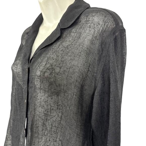 Chicos Design Womens Collared Solid Black Sheer Button Up Shirt Blouse Top 0/ S - Picture 10 of 16
